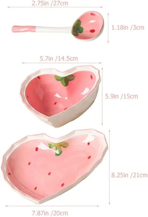 Heart Shape Salad Bowl Sushi Dishes Ceramic Dessert Plate Cute Strawberry Fruit Appetizer Serving Bowl