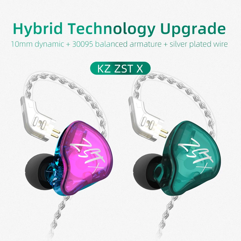 
2020 Amazon Hotsales New KZ ZST X 1BA 1DD Hybrid HIFI In Ear Earphones Bass Earbud Sport Headset 