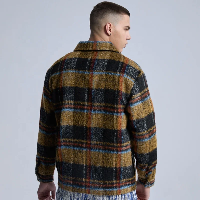 Rainbow Spray Custom Checker Plaid Jacket Mens Sherpa Jacket