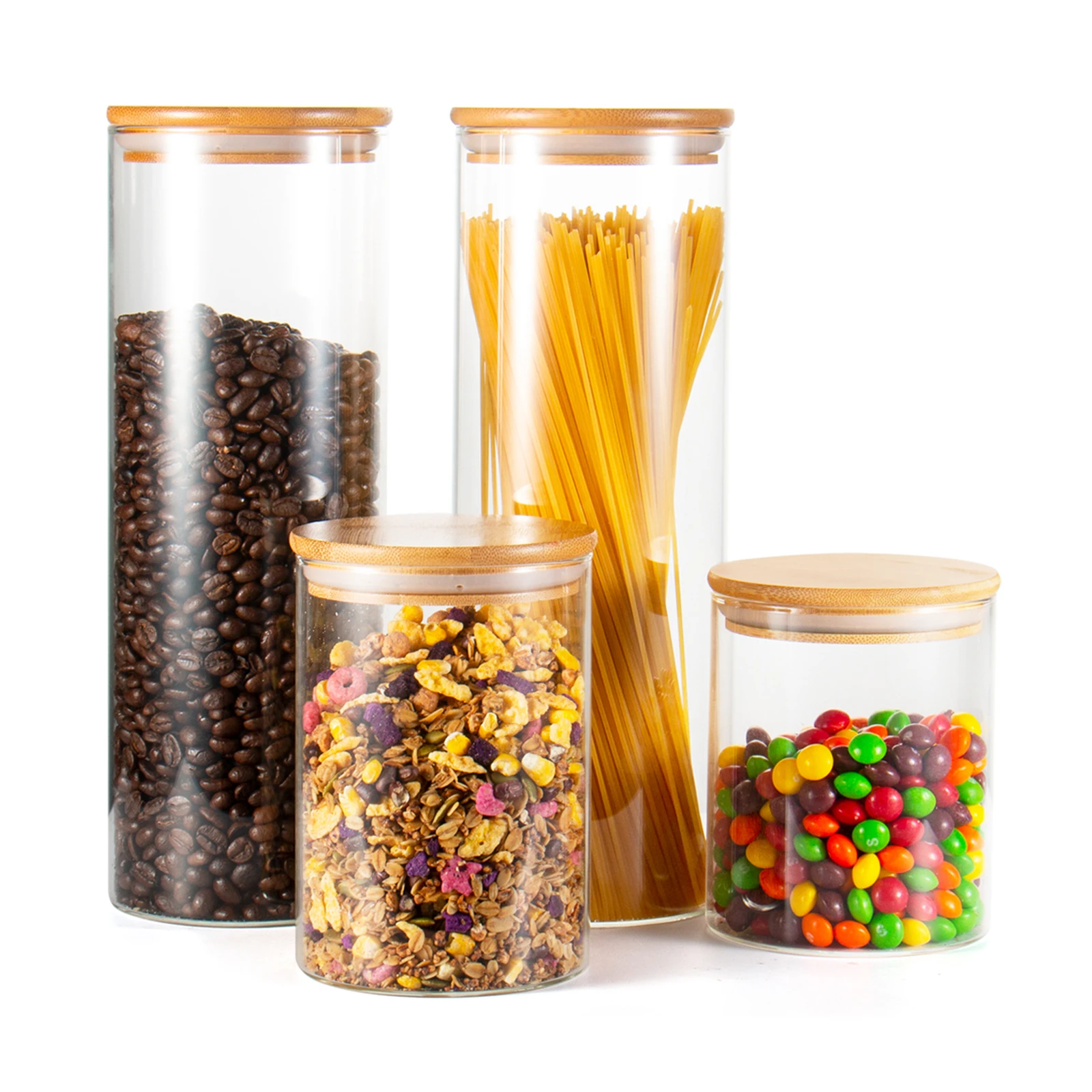 Glass Jar with Lid, Food Storage Jars for Pasta, Oatmeal, Flour, Coffee Beans, Candies, Cookies