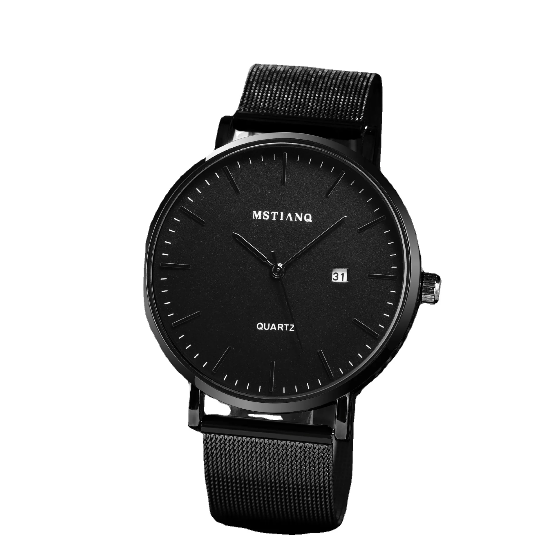 Часы наручные мужские ультратонкие, модные немеханические водонепроницаемые кварцевые простые с календарем и сетчатым браслетом