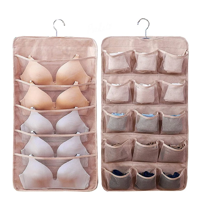 Mesh Pockets & Rotating Metal Hanger Dual-Sided Hanging Closet Organizer for Underwear,Stocking,Toiletries