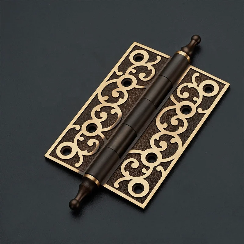 Vintage carved polished all copper heavy duty door hinges Mirror polished luxury wooden door hinges