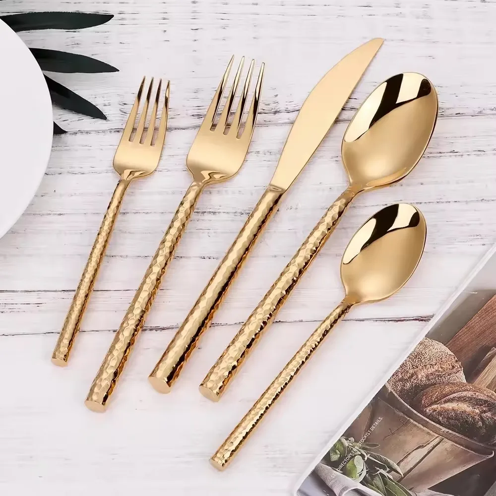 18/10 High Quality Polished Hammered Silverware Set Heavy Tableware Cutlery Set With Spoon and Fork