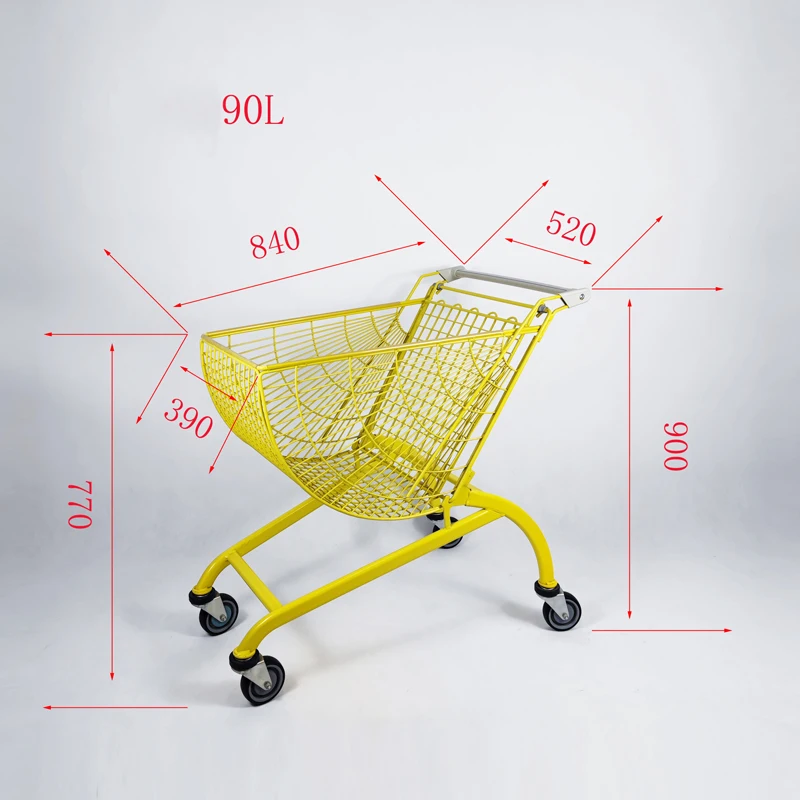 Hand Push Supermarket Metal Trolley Shopping Carts 4 Wheels