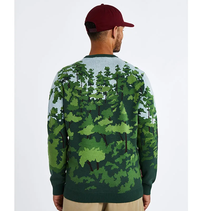 HUIFAN Custom Logo Men Sweater Jacquard Pattern knitwear Winter Cotton Knit Top Designer Crewneck Golf Knitted Sweater Men