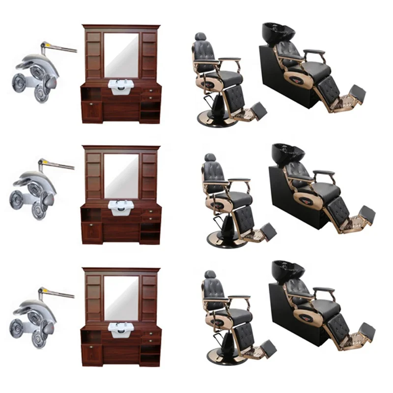Barber shop equipment package hair styling mirror station shampoo chair hydraulic pump chair beauty salon package QZ-B715A
