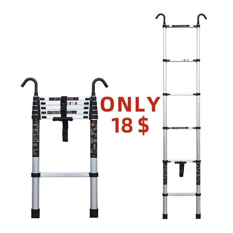 2.0m 5.0m 7.0m 8.0m Tangga hot sale aluminum telescopic ladder loft ladder bamboo ladders Shelf with hooks