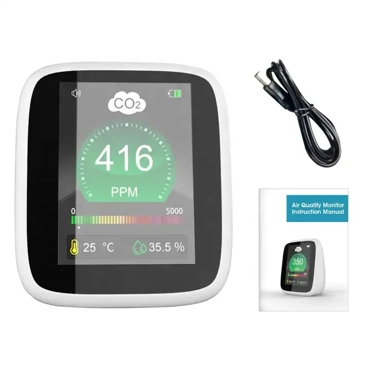 Hot Sales 3 in 1 NDIR CO2 Meter 1600mAh Rechargeable Infrared CO2 Detector Desktop CO2 Monitor with Temperature Humidity