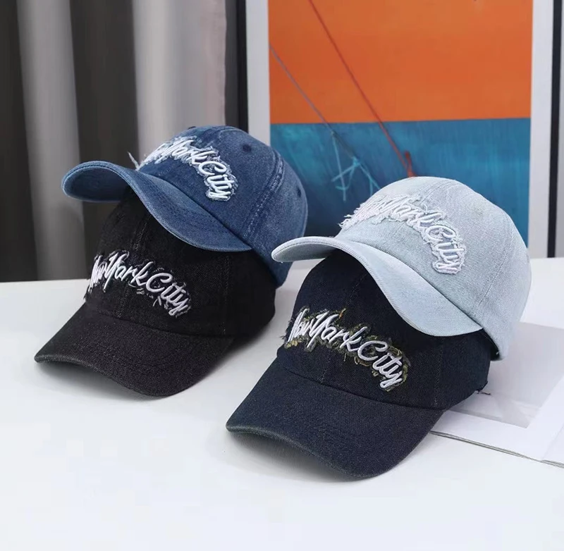 Wholesale fashion sports cap washed denim hat dad cap unisex custom rhinestone baseball caps gorras