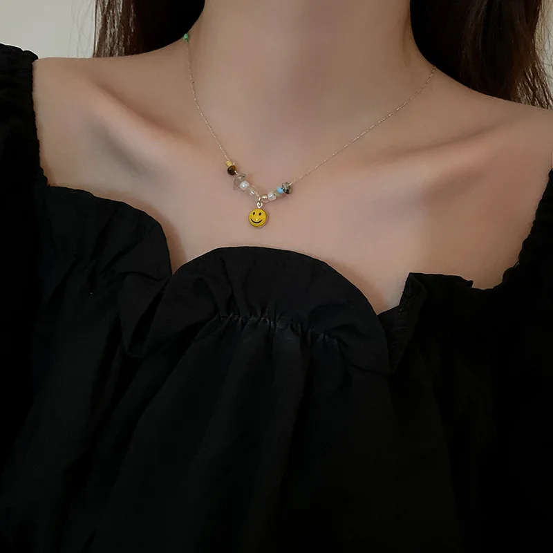 
Hip Hop Charm Jewelry Geometric Pearl Smiley Rope Adjustable Choker Necklaces Punk Fashion Street 