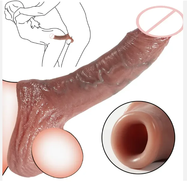 Silicone coated with blue tendons artificial penile sleeve for men hollow liquid silicone Wolf braces lengthened thick