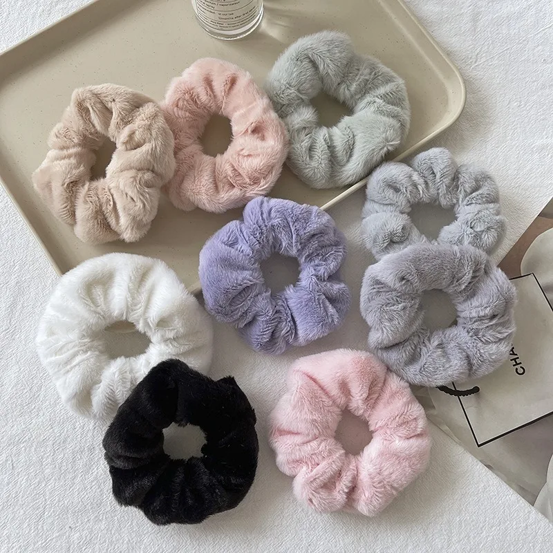 Wholesale Top Quality Big Size Pink Bow Plush Hair Scrunchies for Women Girls Korean Style