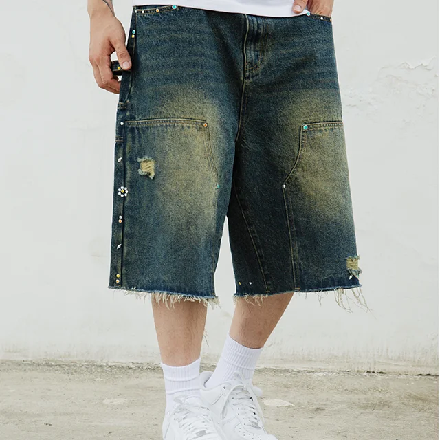 Manufacturer Y2K distress dirty wash wholesale jeans Diamonds splints patches jeans custom baggy jeans