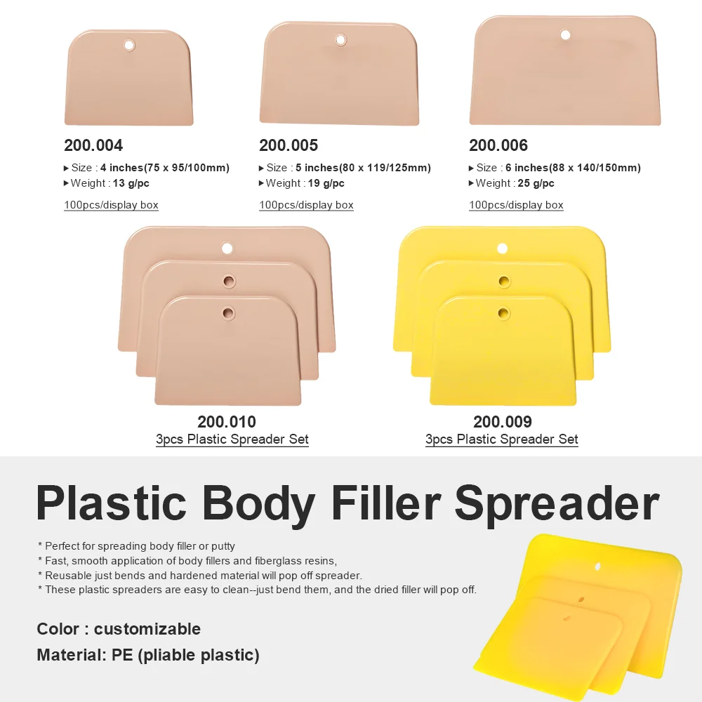 Reusable 3pcs Set Auto Body Scraper Filler Applicator Long Plastic Body Filler Spreader For Spreading Body Filler Or Putty