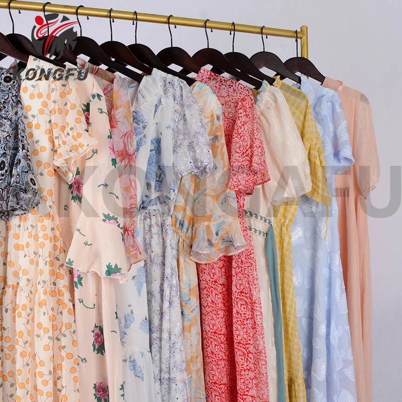 AKONGFU korean ladies summer dress satin silk dresses long dresses korea used clothes for women