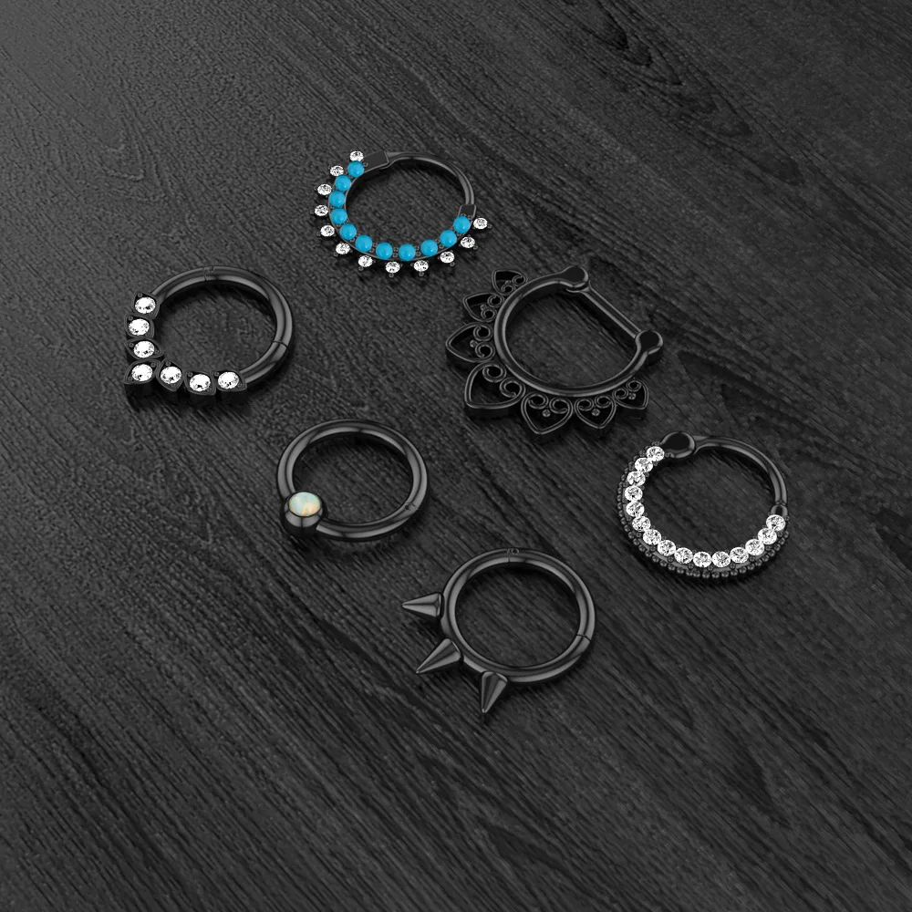NUORO 1PC New Septum Piercing Ring Stainless Steel Nariz Lip Piercing Ear Cartilage Tragus Goth Piercing Opal Nose Ring