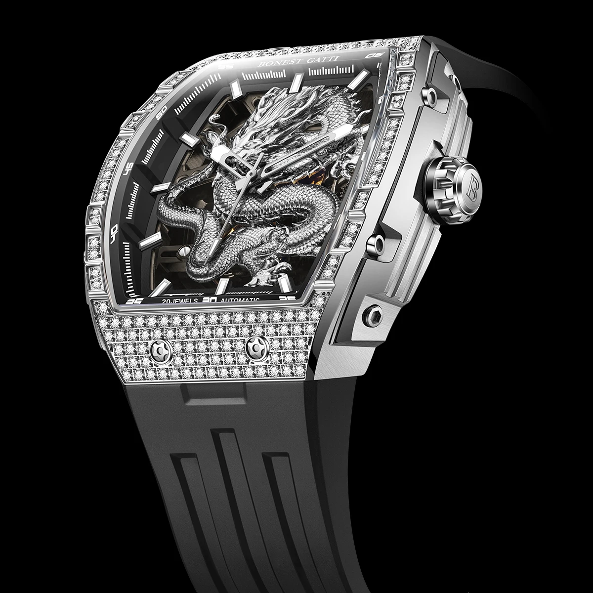 BONEST GATTI Dragon watch деловые спортивные бочкообразные формы 316l корпус из нержавеющей стали с отверстиями механические часы