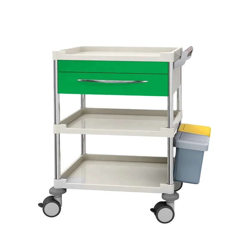 Clinic abs medicine trolley medical hospital treatment cart with drawer