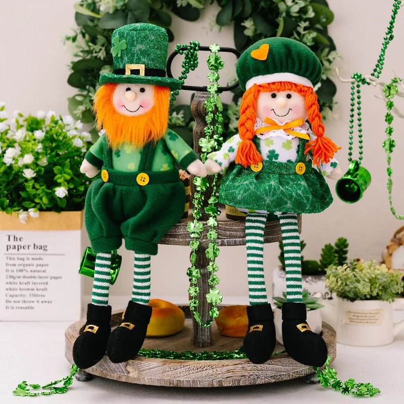 St.Patricks Day Decoration Retractable Standing Festival Lucky Clover Doll Tomte Gnome Plush Toy Ireland Lucky Elf Plush Toys