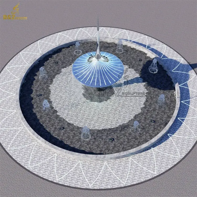 Outdoor Modern Stainless Steel Simple Orthogon Statue Metal Sculpture Water Fountain