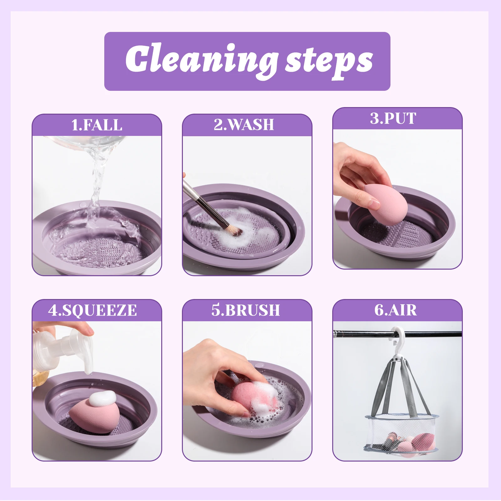 Wholesale Makeup Brush Cleaning Drying Tools Foldable Silicone Makeup Brush Cleaning Pad Makeup Brushes Hanging Drying Net