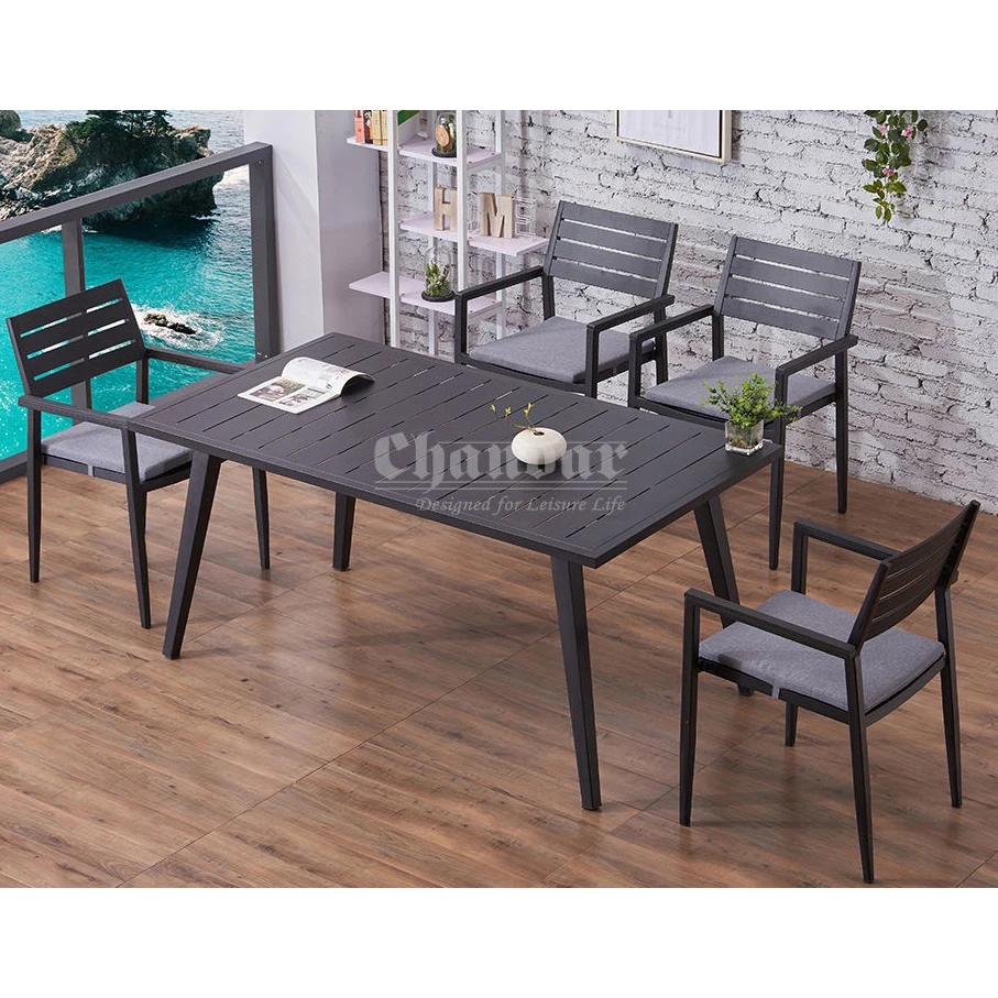 Современный открытый патио садовая мебель алюминиевый каркас обеденный стол и стулья садовые