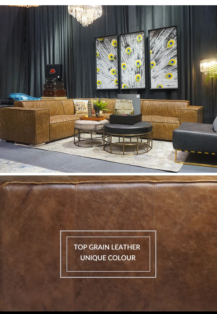 Modern Germany large living room pure leather sectional sofa set