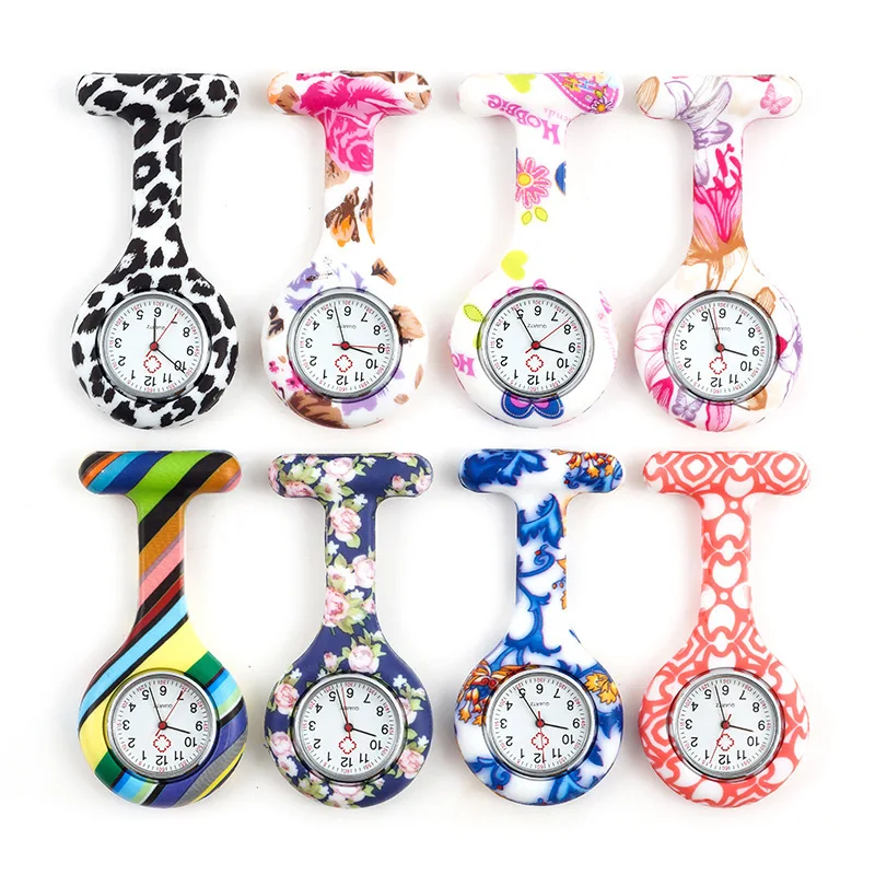 Printing Silicone Nurse Watch Clip On Fob Quartz Brooch Hanging Pocket Watch For Men Women Fashion Casual Decor Accessories