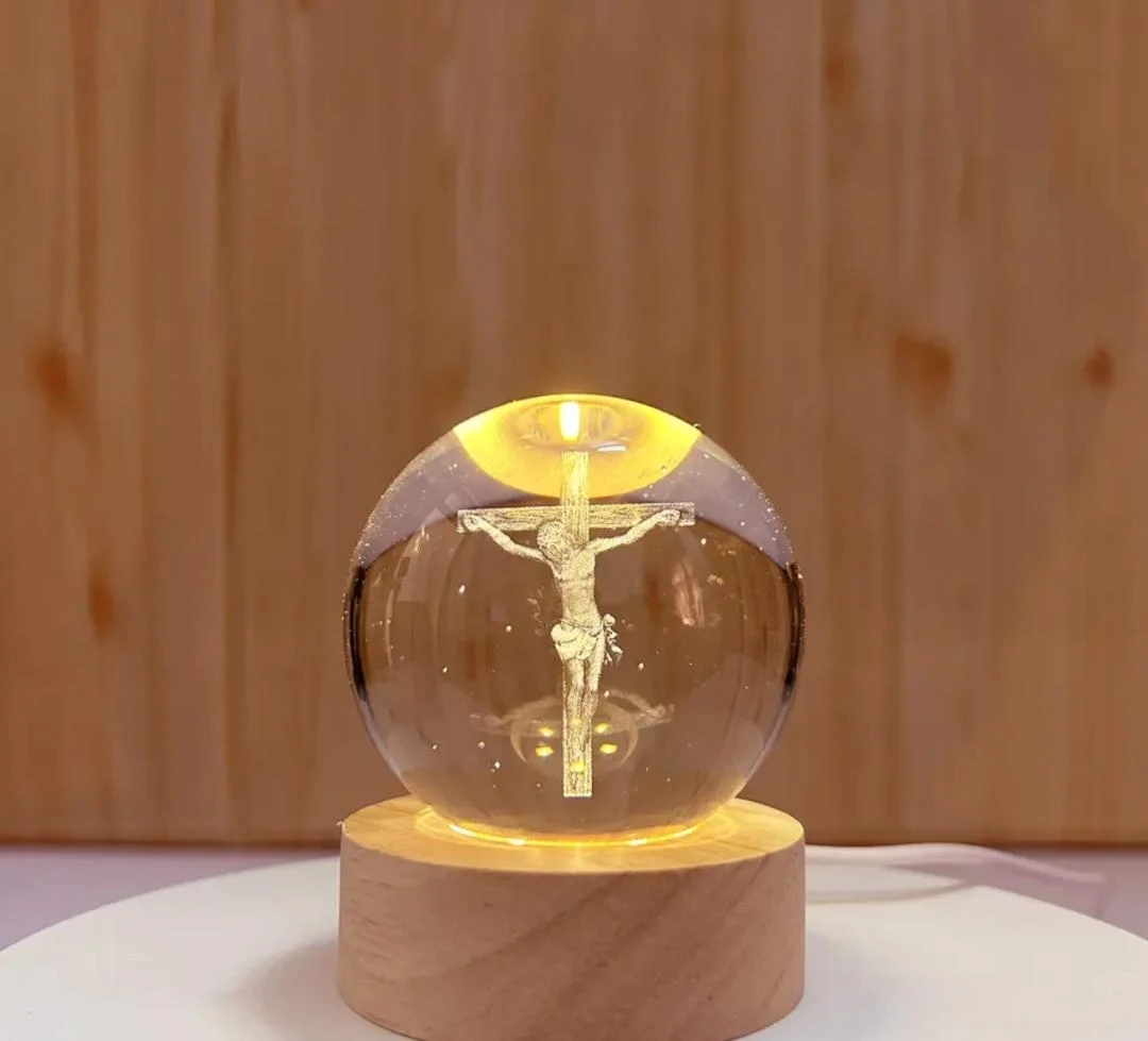 Cheap Price Home Decoration Perfect Christmas Gifts Jesus 3D Laser Engraving Religious Crystal Ball Night Light