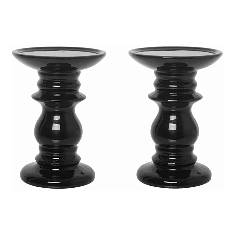 Black glazed candle holer tall shape pillar design ceramic candle stand