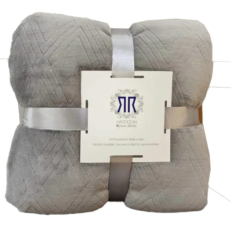 Flannel blanket solid rectangle reversible diamond design ruffle blanket soft warm blanket fabric