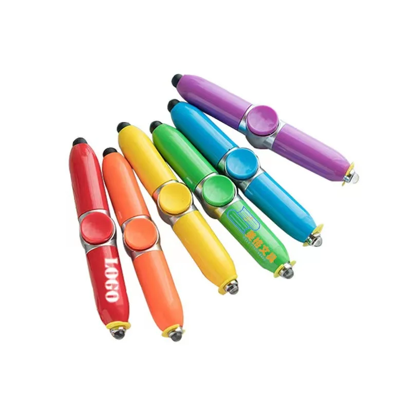 Creative mini plastic finger fidget spinner pen flash light stylus touch ballpoint pen multifunction decompression pen