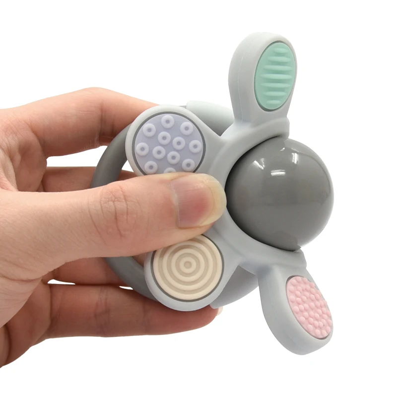 Amazon New Promotion Food Grade Silicone Chewable Safety Gossip Shape of Silicone Rattle and Sensory Teether Toy For Children