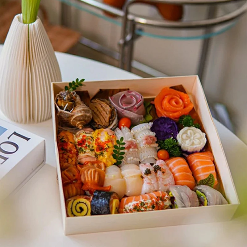 Wooden Transparent Biodegradable Food Grade Disposable Baking Cake Sushi Dessert Pastry Cupcakes Donut Brownies Packaging Box
