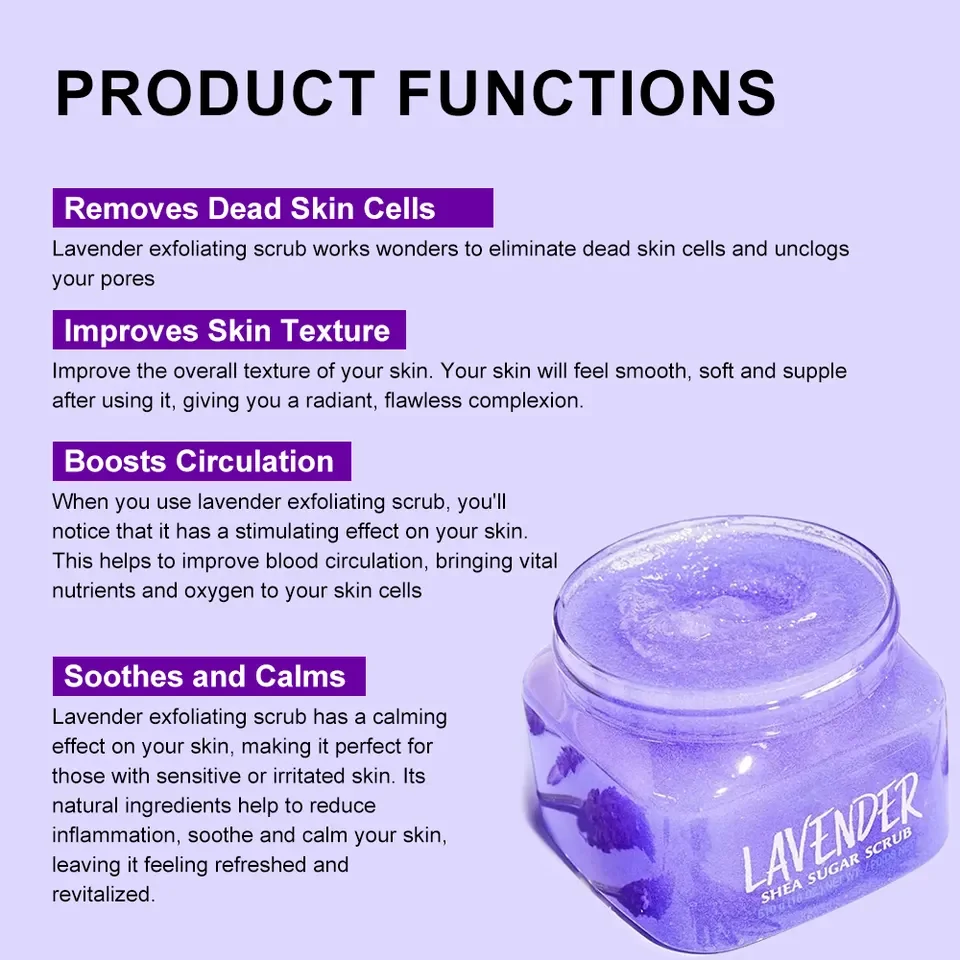 Private Label Lavender Shea Sugar Face Body Scrub Vegan Smoothie Body Scrubs Salt Oem Organic Whitening Ice Cream Sugar Scrub