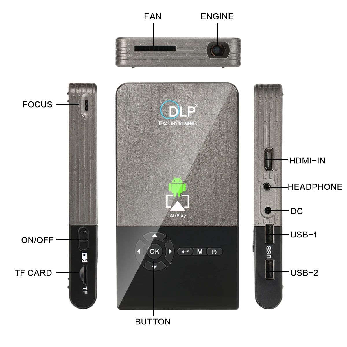 Hot Product Android 9.0 70 ANSI Lumens WVGA 854*480 Support 4K video Mini Projector Portable for Business Home Education