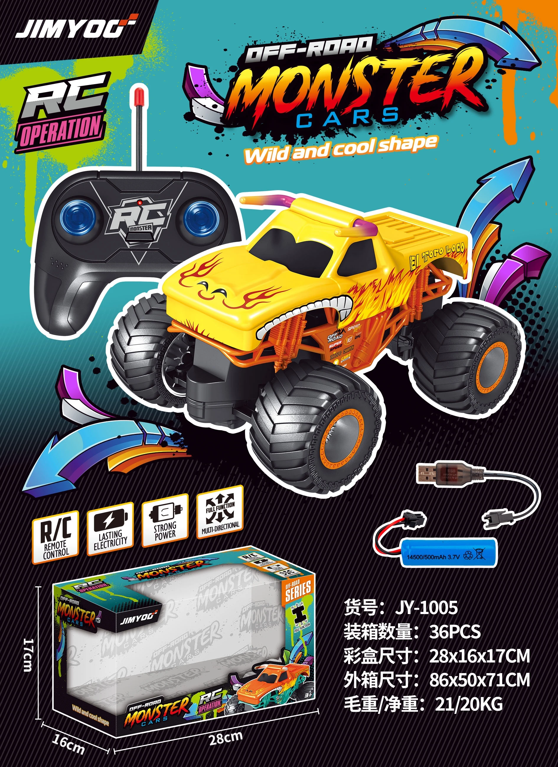 Shantou 1:20 Shark Design Remote Control Toy Car Kids USB Cable Included Off-Road Metal Monster Trucks Climbing Big Wheel