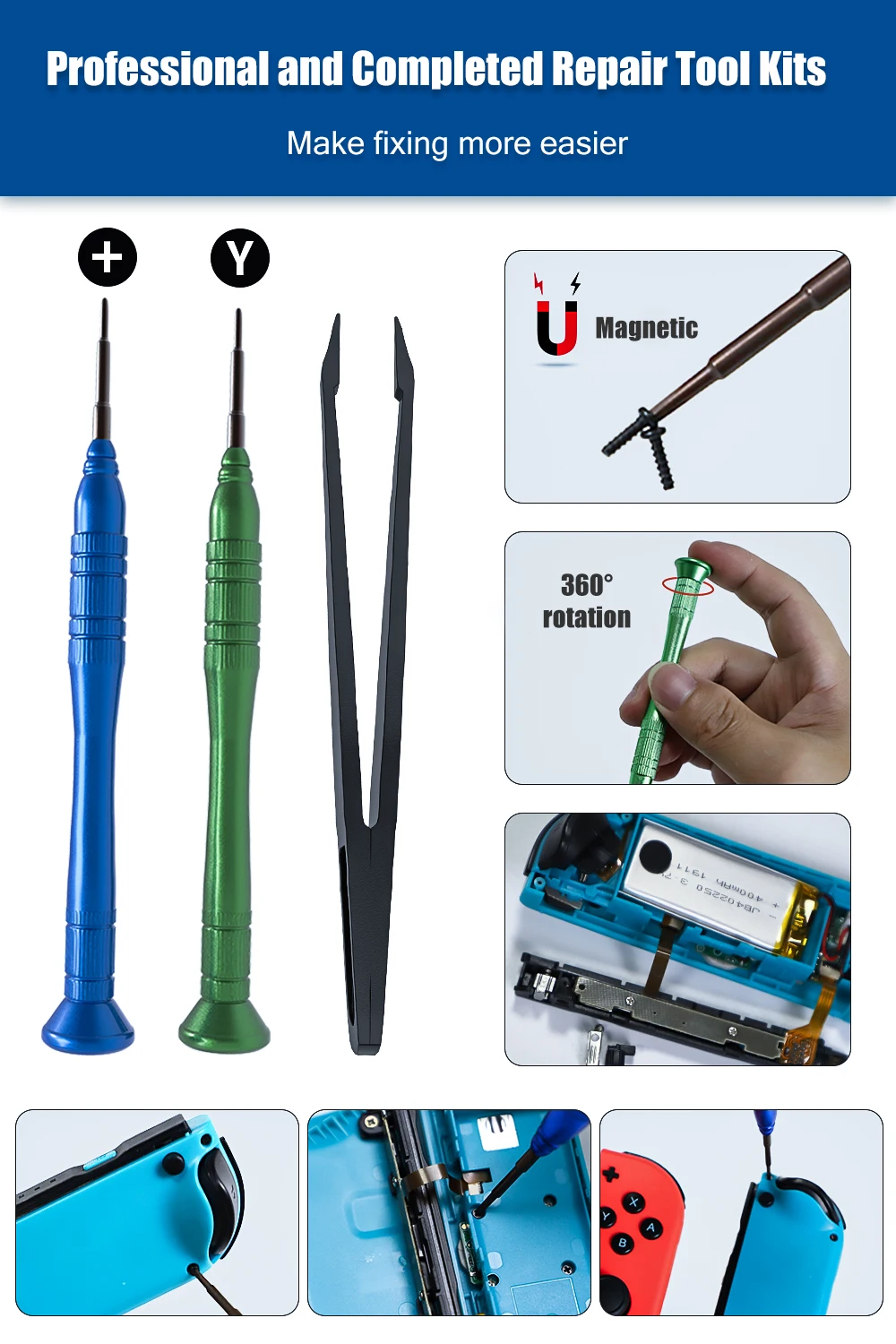 AOLION 20 in 1 Joystick Replacement 3D Analog Joysticks for Nintendo Switch and lite and Thumb Stick Repair Kit