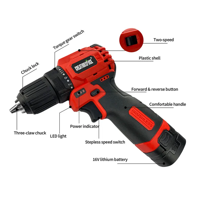 13mm electric cordless drill impact screwdriver and brushless impact 18v power drill