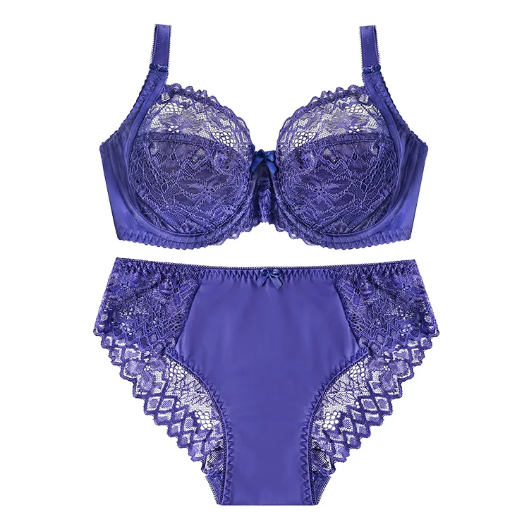 
New Style Breathable Bra Briefs Sets Underwire Push Up Lace Sexy See Through C Cup Fat Ladies Panties And Bra 