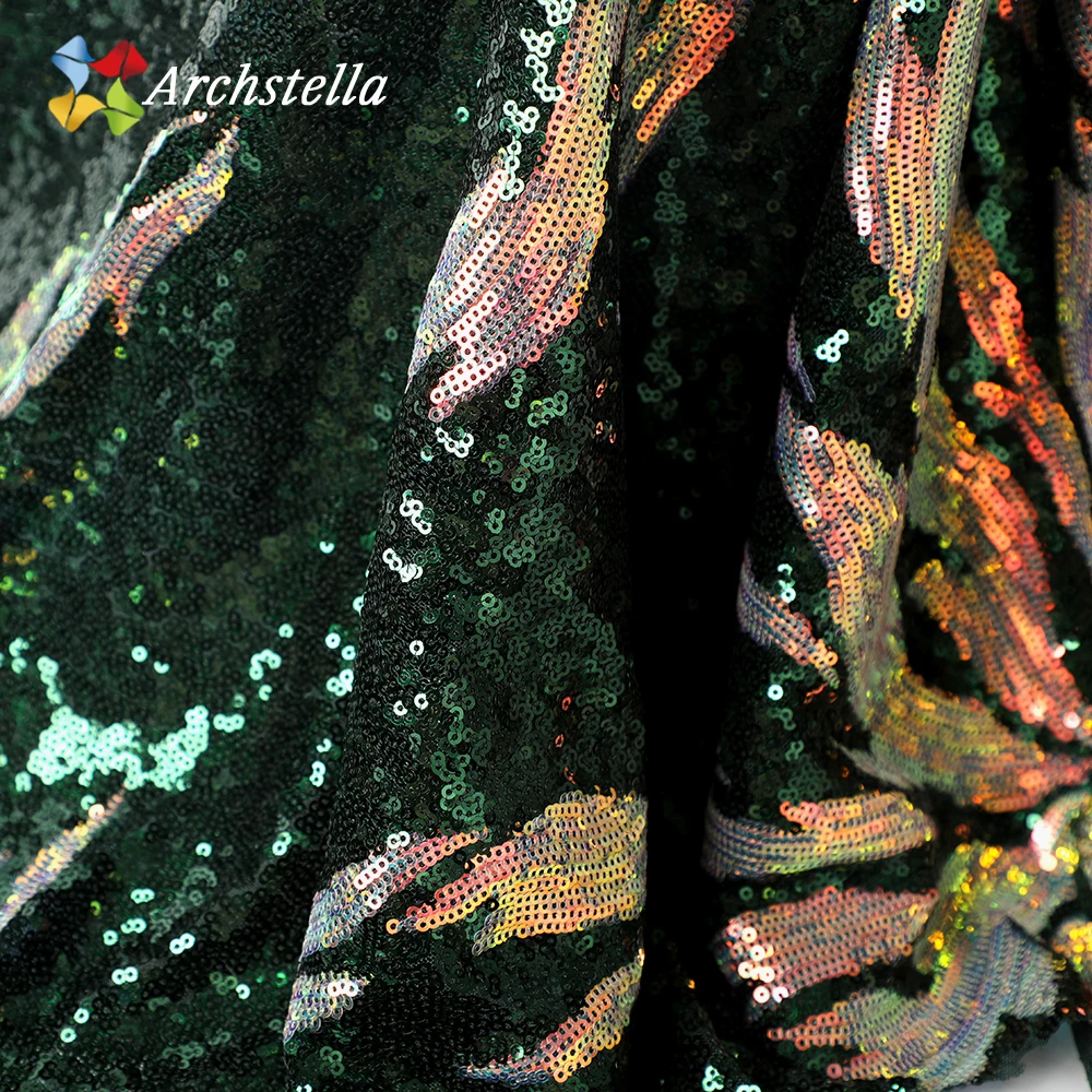 ARCHSTELLA  Floral Iridescent 2-way stretch sequins shiny evening dress fabric