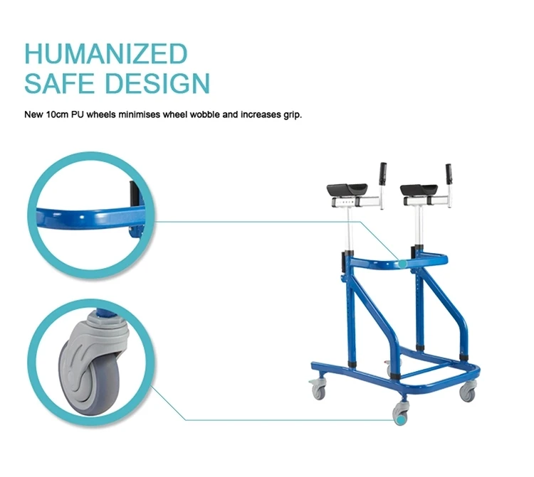 Blue colour height adjustable walking aid aluminium rehabilitation 4 wheel walker with handle bars