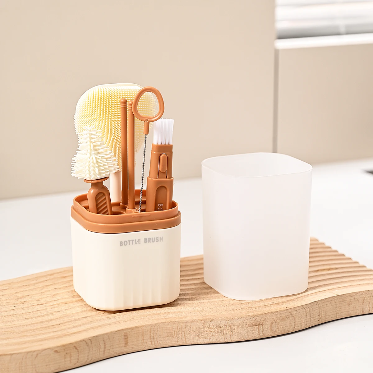 Candy Color Portable Travel Silicone Baby Bottle Straw Pacifier Cleaning Brush Dry Bottle Set