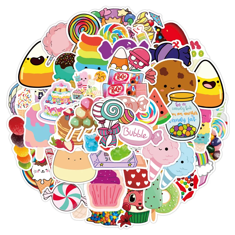 50PCS Cartoon candy children vinyl stickers colorful  adhesive stickers diy for laptop bottle car
