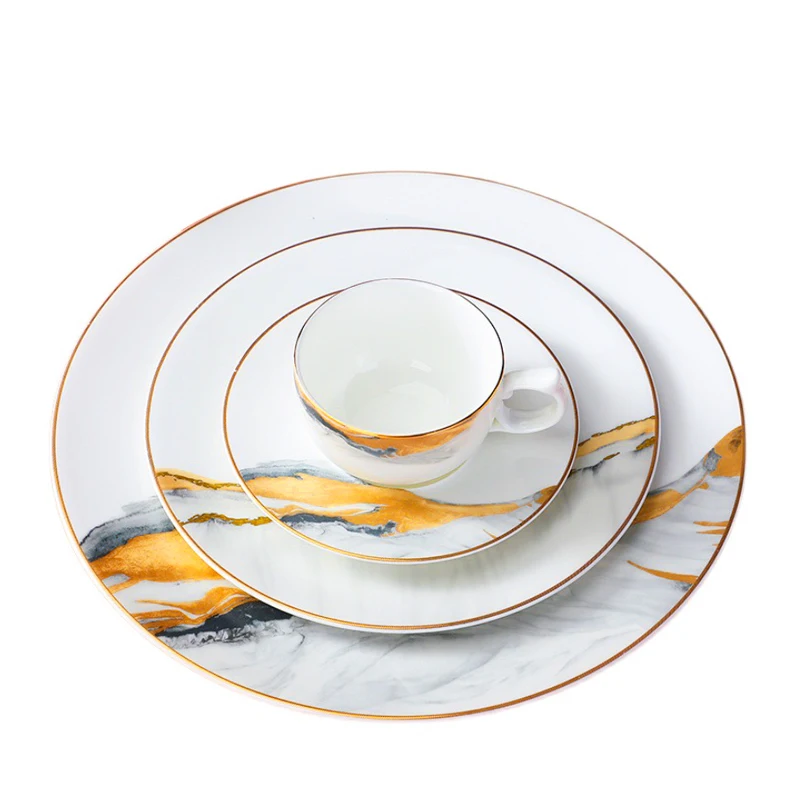 Wholesale chinese style Porcelain New Design Fine Bone China Dinnerware Set for 1 4 6 People With Abstract landscape Decal