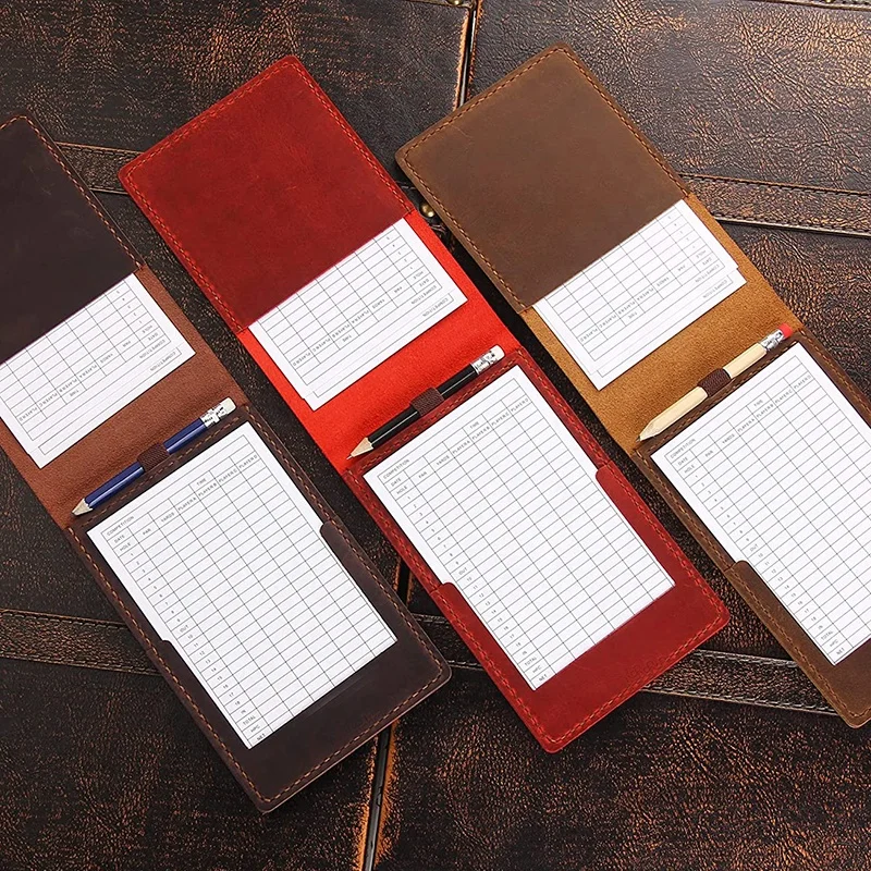 Handmade Leather Yardage Book Cover, Leather Golf Scorecard Holder with Built-in Pencil Loop
