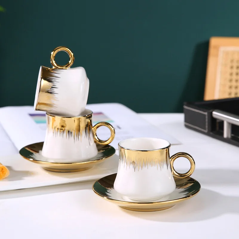 Luxury Porcelain Gold Rim Turkish Coffee Cup Set Espresso Ceramic Coffee Cup And Saucer Arabic Tea Cup Set Of 6