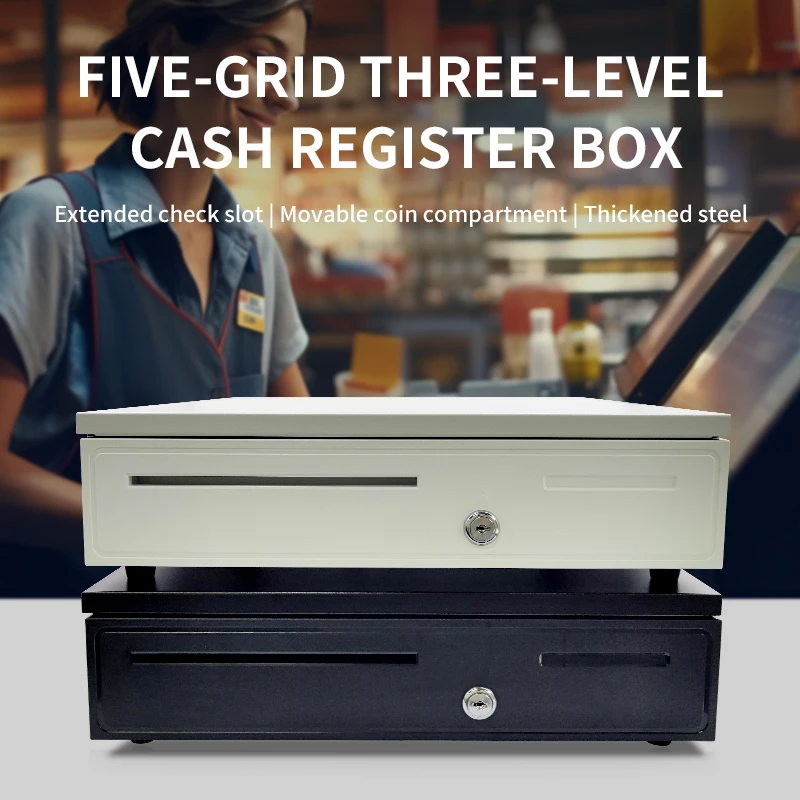 POS System Checkout Cash Register Drawer Box Tray with Cheque Slots Money Drawer for Efficient Transactions
