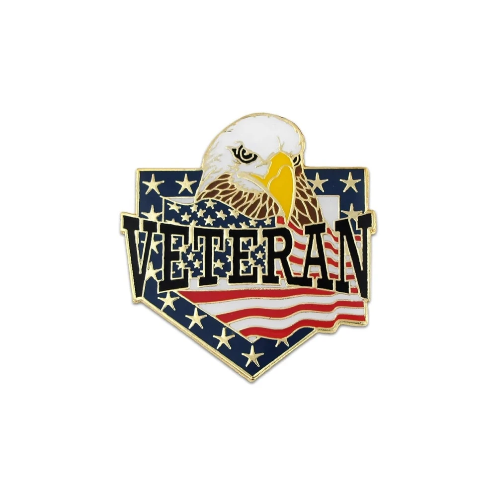 Custom Wings Veteran Eagle Gold Plated Enamel Aviation Wings Pin with Secure Clutch Back